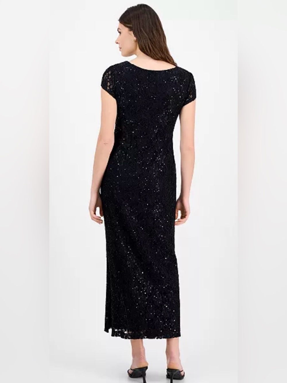 connected apparel Black Lace Sequin Long-Sleeve Evening Gown - Picture 14 of 14